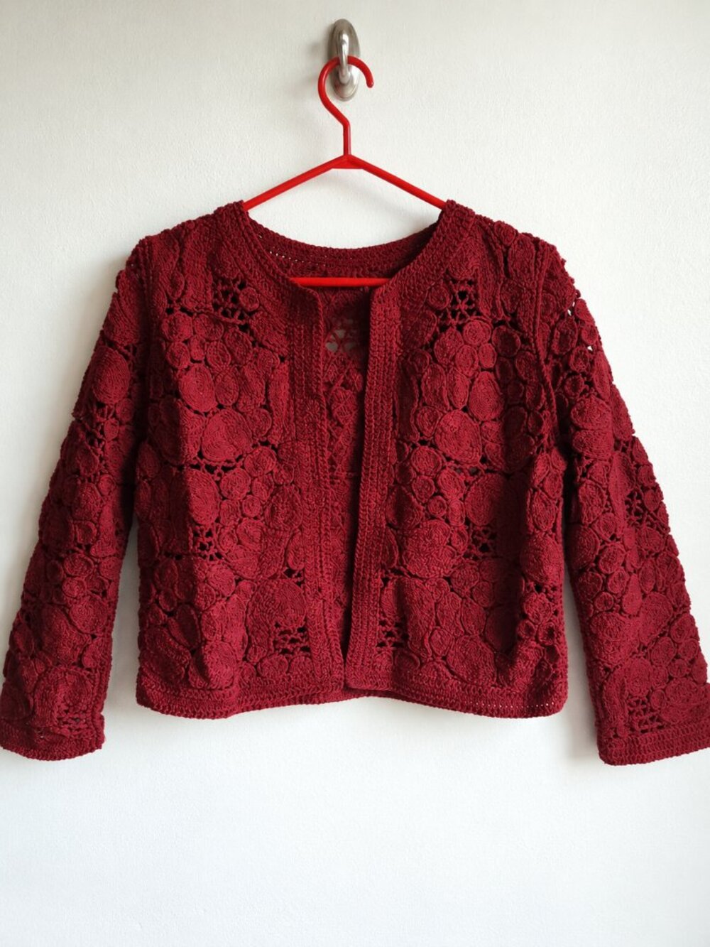 Zara Burgundy Macramé Crochet Cardigan - Sz M